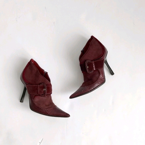 Claudio Merazzi Burgundy/Red Leather Point Toe Buckle Booties 35.5/5.5 Italy - Picture 3 of 12